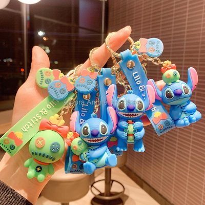 Anime Disney Keychain Variety of Cartoon Lilo Stitch Cute Doll Keyring Fashion Couple Bag Ornament Key 1 - Stitch Plush